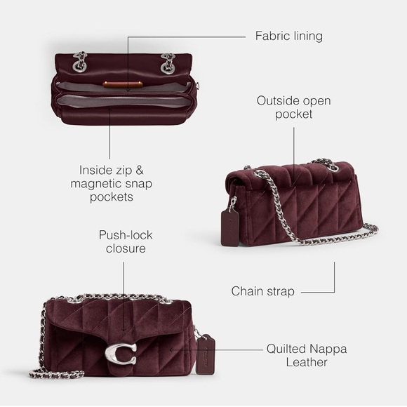 Coach Quilted Velvet Tabby Shoulder Bag 20 Merlot Clutch Crossbody CW608 NWT - Picture 3 of 7